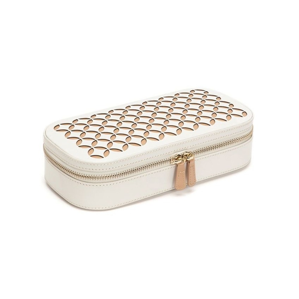WOLF 1834 Chloé Leather Luxury Zip Travel Jewelry Case Cream & Gold NWOT
